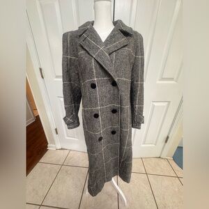 Vintage Made in USA Alorna Women’s Medium Large Wool Trench Coat Long Tweed